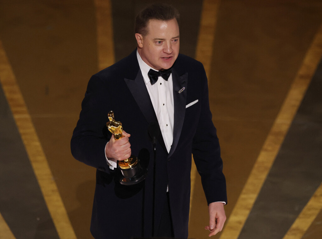 Brendan Fraser wins the Oscar for Best Actor for "The Whale" during the Oscars show at the 95th Academy Awards in Hollywood, Los Angeles, California, U.S., March 12, 2023. REUTERS/Carlos Barria
